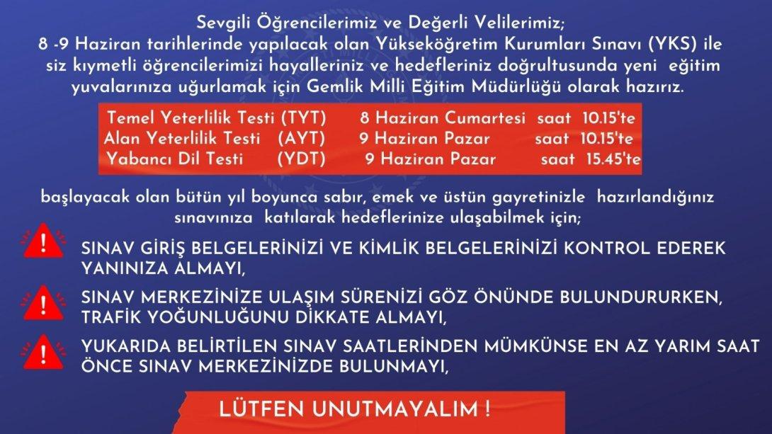 YKS'YE GİRECEK ÖĞRENCİLERİMİZ İÇİN ÖNERİLER